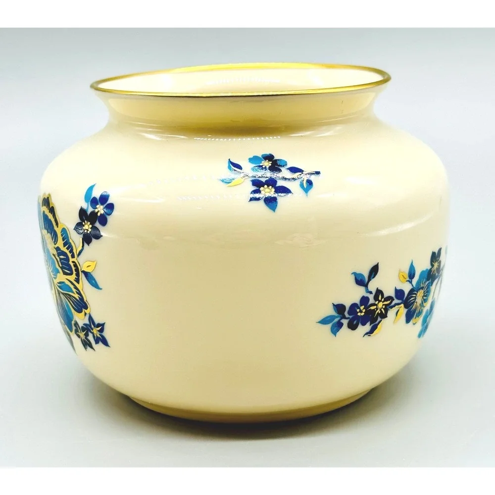 Lenox Pagoda Vase Cream Blue Gold Floral Chinoiserie Round Pot‎ Belly USA